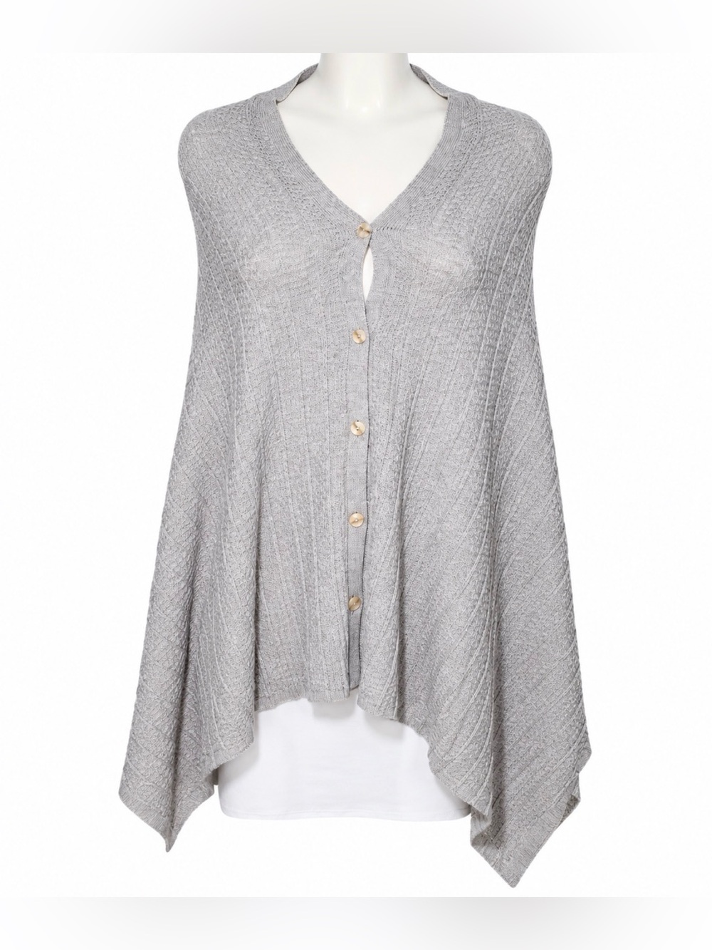 Purl Women’s Gray Button Front Knit Poncho Cape Cardigan One Size